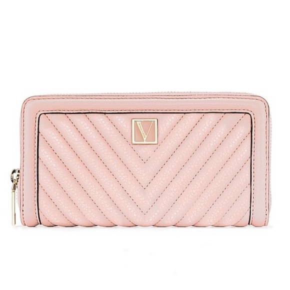 Victoria's Secret Handbags - Victoria Secret quilted continental zip pink wallet w gold logo wristlet